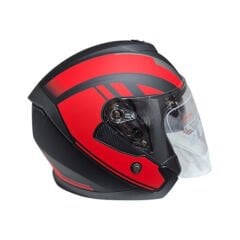 Kırmızı Gümüş Siyah Yarım Kask Vizörlü