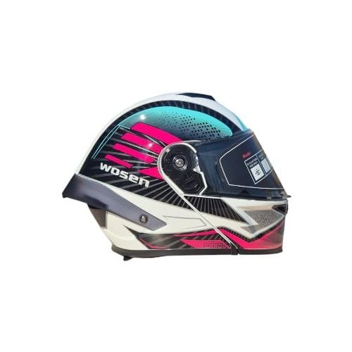 Pembe Beyaz Çene Açılır Kadın Kaskı Vizörlü