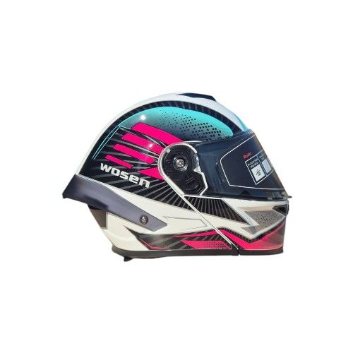 Pembe Beyaz Çene Açılır Kadın Kaskı Vizörlü