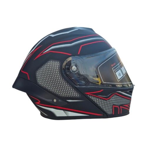 Mat Siyah Beyaz Damalı Çene Açılır Vizörlü Kask