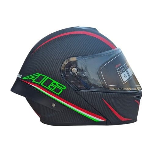 Siyah Damalı Çene Açılır Vizörlü Kask